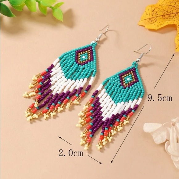 Tribal Fringe Beaded Earrings - Picture 9 of 9